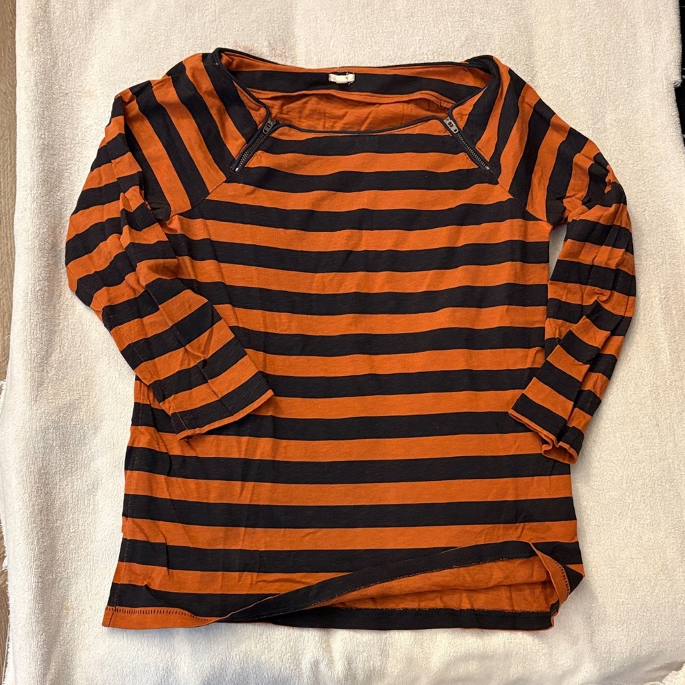 J. Crew Rust and Black Striped Top
